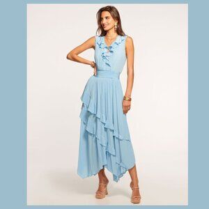 NWT Ramy Brook Hadlee Ruffled Midi Dress Blue Quartz XXL